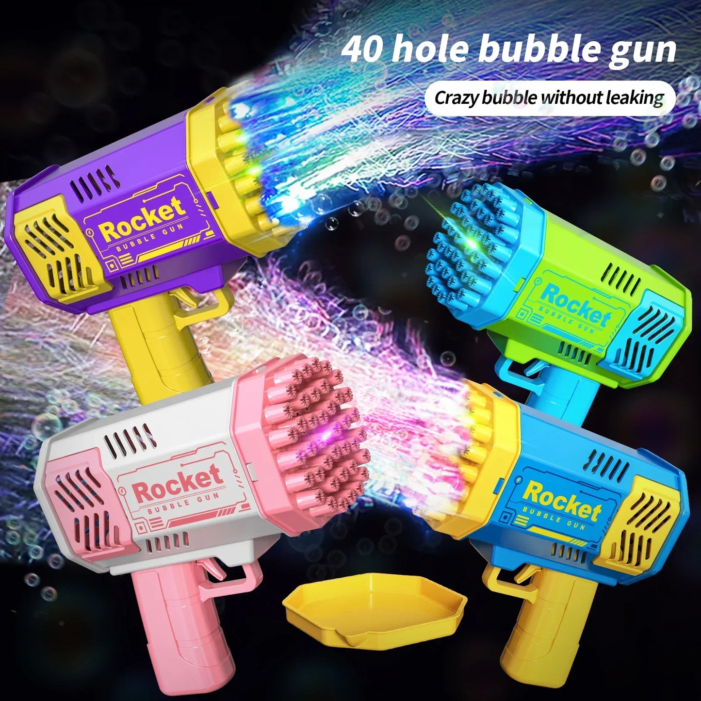 40 Hole Handheld Light Bubble Gun Electric Children'S Bubble Outdoor Bubble Machine Toy without Battery and Bubble Water